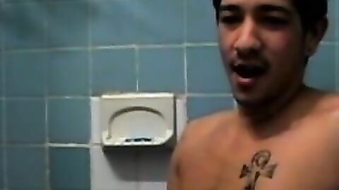 Amateur tattooed twink with a tan showers in classics porn