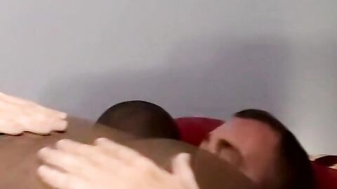 Cute black amateur stretching older white perv