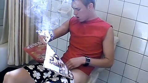 Attractive Yuri fires up his cig and sits on the toilet for his hot smokin and stroki