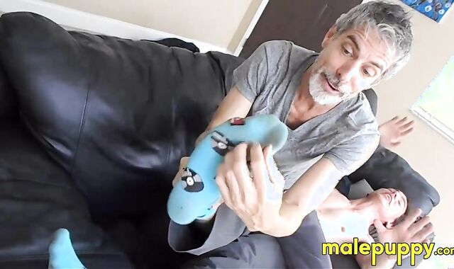 Richard got rubbed and tickles burglar Aiden Valentine on the ribs and his bare feet