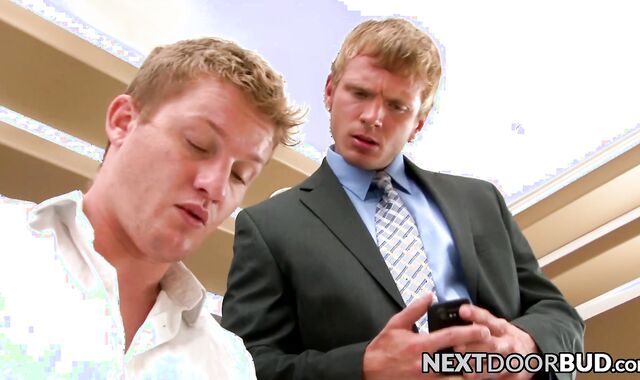 Two jocks having gay fun in their bedroom with their ties on