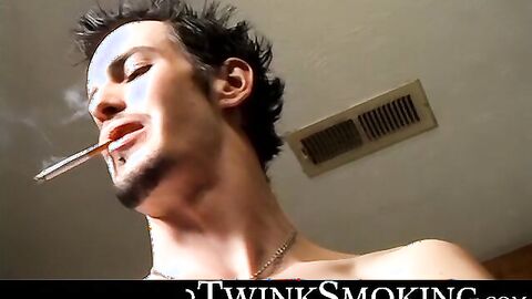 Straight rocker Axel plays his guitar and his throbbing cock with his pack of cigaret