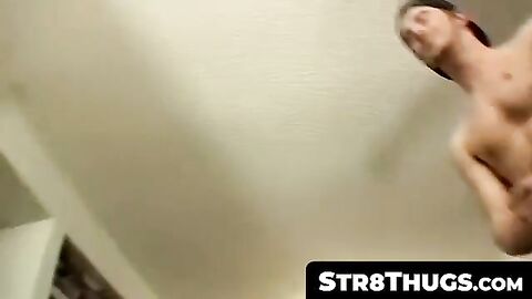 Str8Thugs.com - Three horny dudes meet up for a group cock stroking and cum shot fest