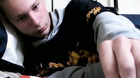 Solo jerking and cum showering while smoking by young Jason
