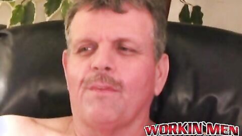 Fat mature man solo jerks off his small cock and cums