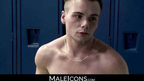 MaleIcons.com - Horny twink Lucca sucks and beats beefy coach Rock's penis with skill