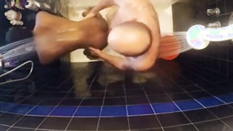 Daddy's Interracial Bareback Shower Fuck