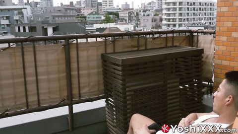Japanese hunk Hiroya tugs his cock and prepares to unleash a huge cum load