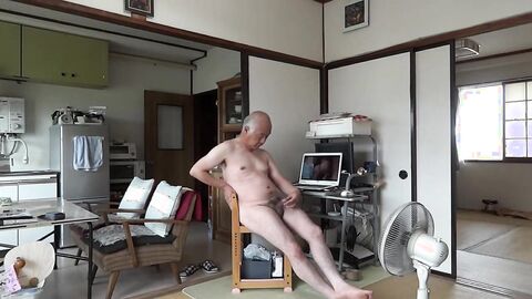 Mature Japanese Gay Man Strokes Small Cock and Cums
