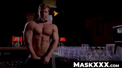 MaskXXX.com - Big cocked muscular hunk bartender's after-hours wanking delight