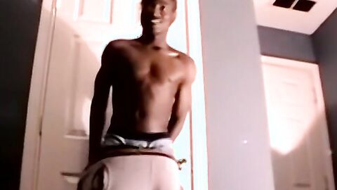 Black amateur strokes his dick before his lover eats his cum