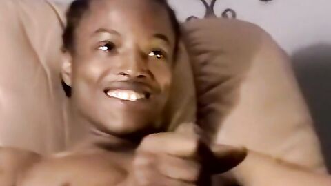 Black amateur strokes his dick before his lover eats his cum