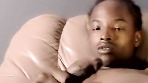 Black amateur strokes his dick before his lover eats his cum