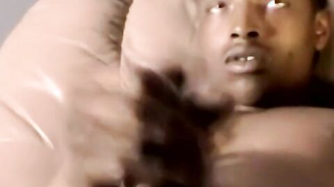 Black amateur strokes his dick before his lover eats his cum
