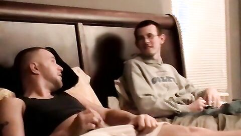 Two amateur freaks jerk off together in a cheap motel room
