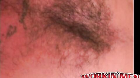 Hairy stud strips during interview and tugs on his hard dick