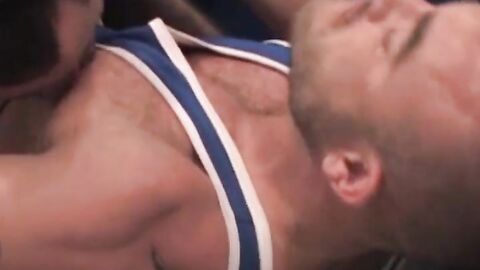 Over on the wrestling mat, RSS exclusive Taurus, in a tight blue singlet, and Julien