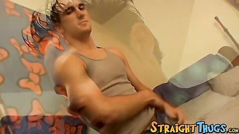 Two straight thugs jerking off to see who will cum first