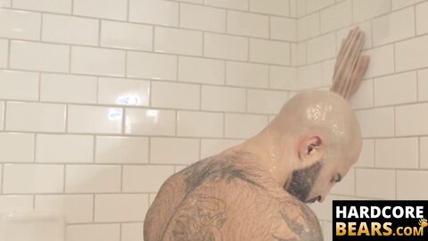 HardcoreBears.com - Bear washes his furry body and spanks his thick beefy ass