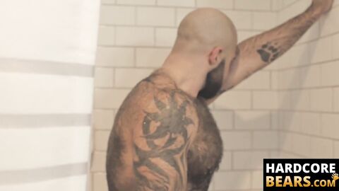 HardcoreBears.com - Bear washes his furry body and spanks his thick beefy ass