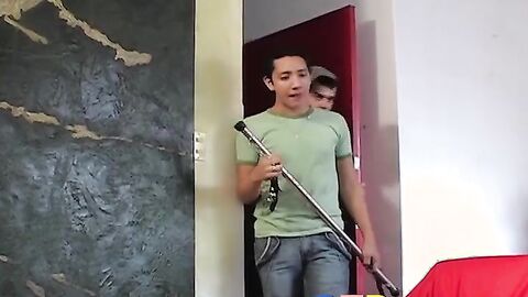Twinks play act with all the BDSM gear while enjoy orgy