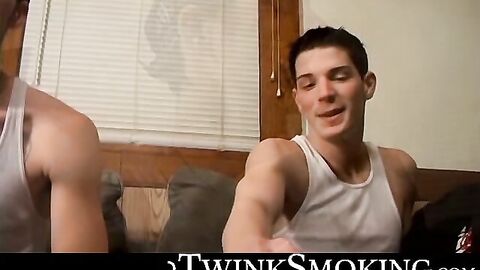 Hardcore stroking and smoking session on the couch by straight buddies Chain and Benz