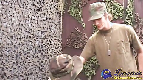 Mouthy soldier Ryley Nyce sucking off and getting fucked by his scruffy underling Ken