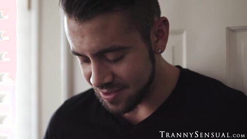Small tits tranny Melanie Brooks fed jizz after hard anal