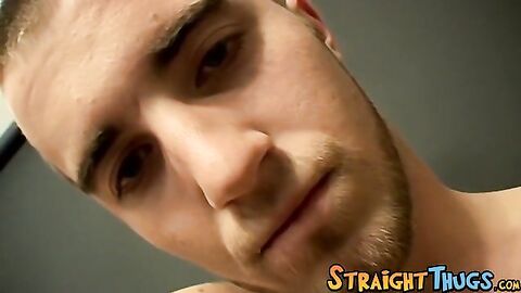 Athletic straight thug masturbates hairy cock and cums