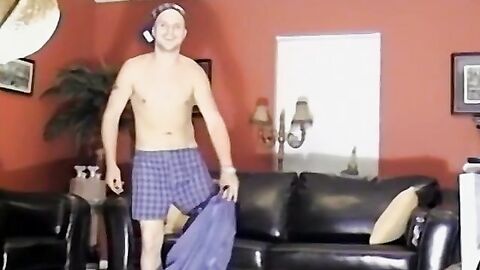 Solo amateur toys with his throbbing cock and cums