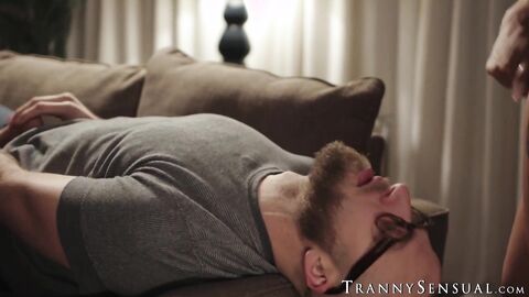 Tattooed TS feeds hunk with warm cum after hard pounding