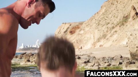FalconsXXX.com - Handsome gays enjoy raw anal sex on the beach in a wild ride