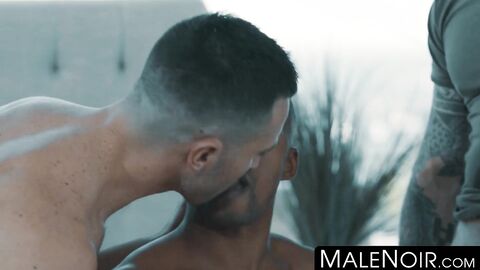 MaleNoir.com - Bearded top ass fucks two hungry homos in intense gay threesome action
