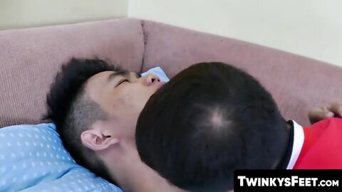 TwinkysFeet.com - Asian twink cums on lovers feet after hardcore bare fucking and lov