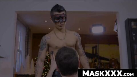 MaskXXX.com - Tattooed jock gets his dick sucked by an older gay dude with pleasure