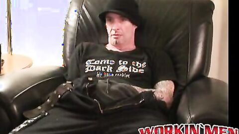Interviewed stud seduced into jerking off and cumming solo