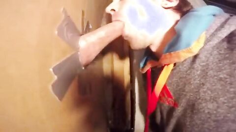 Twink Takes Big Cock at Glory Hole, Gets Mouth Full of Cum