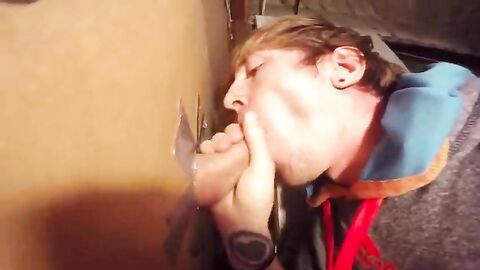 Twink Takes Big Cock at Glory Hole, Gets Mouth Full of Cum