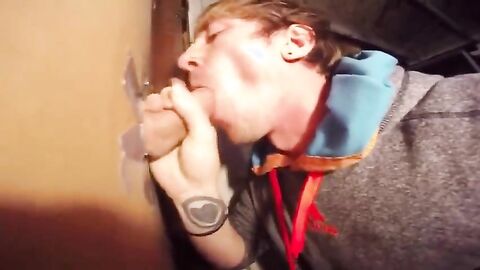 Twink Takes Big Cock at Glory Hole, Gets Mouth Full of Cum