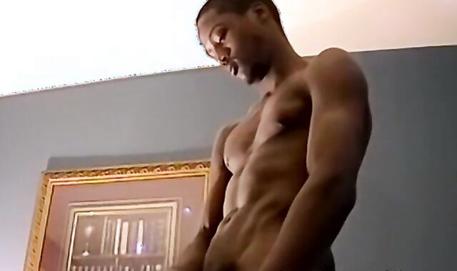 Black amateur stud masturbates for the camera and cums hard