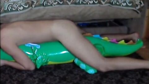 Twink Rides His Inflatable Alligator Sex Toy