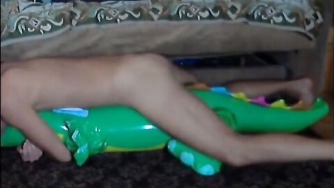 Twink Rides His Inflatable Alligator Sex Toy