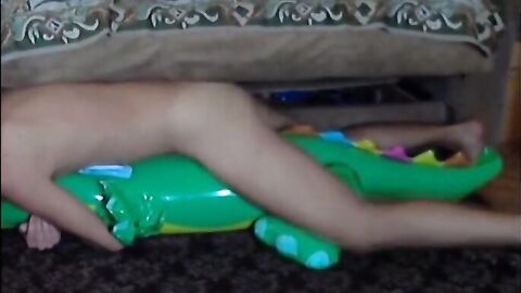Twink Rides His Inflatable Alligator Sex Toy