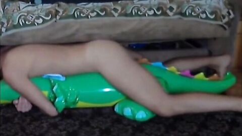 Twink Rides His Inflatable Alligator Sex Toy