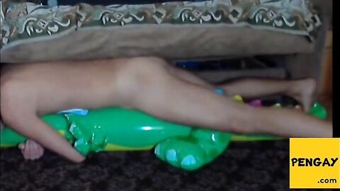 Twink Rides His Inflatable Alligator Sex Toy