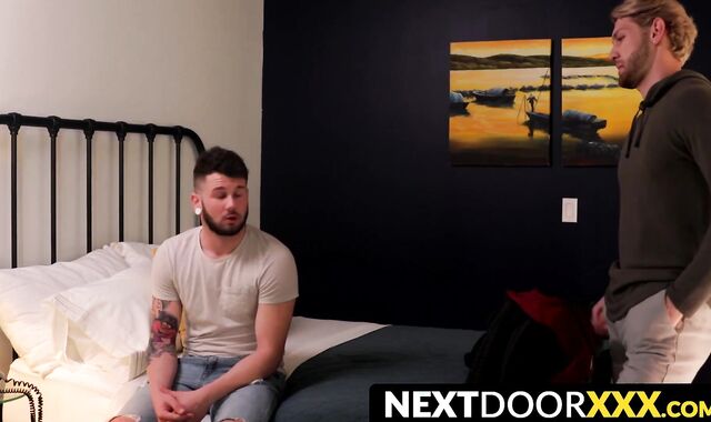 NextDoorXXX.com - Young man wakes up to his lover's mouth wrapped around his cock