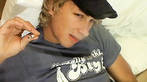 Blonde Casey Wood pulled out his eleven inches cock and rubbed it passionately