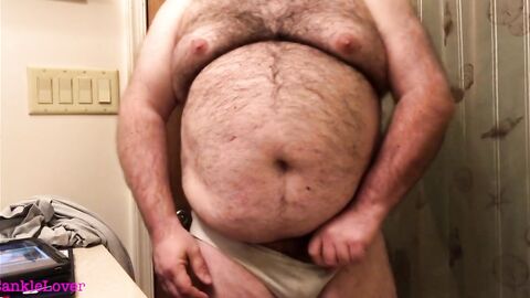 Fat Bear Strokes Clitty and Plays with Belly and Breasts