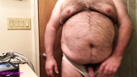 Fat Bear Strokes Clitty and Plays with Belly and Breasts