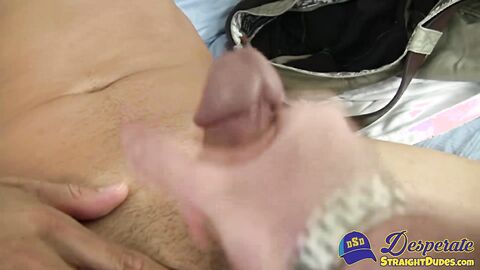 Curious straight hunk Carlos tugs his cock for his fans on camera